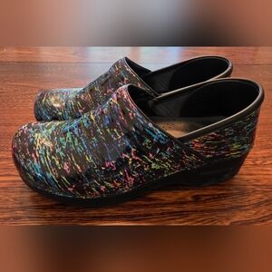 Dansko Multi Colored Paint Splatter Leather Professional Clogs Shoes 40
